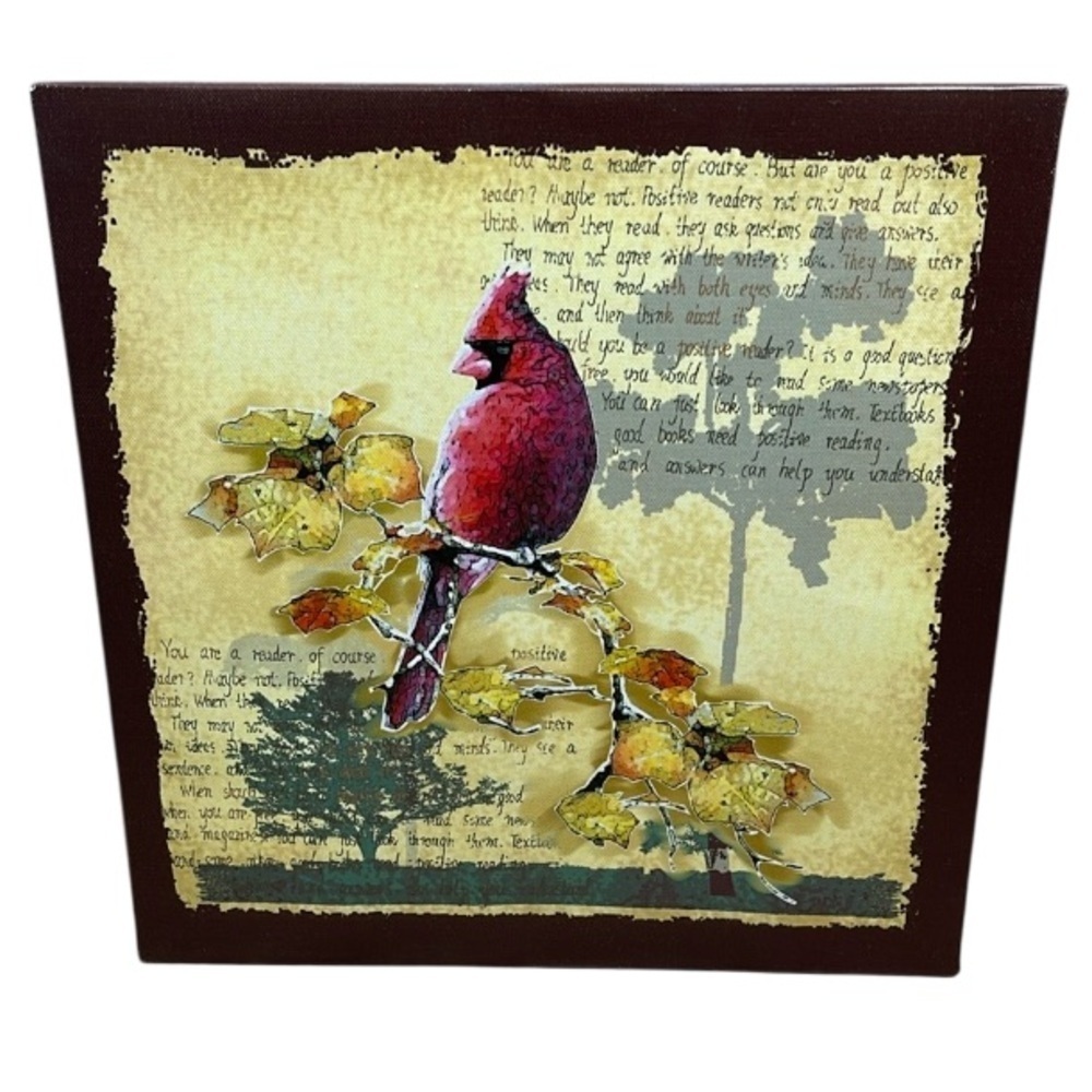 RED Cardinal Canvas Art Yellow Brown Red Wall